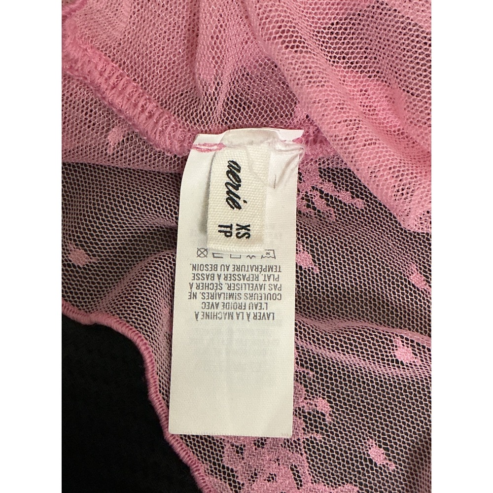 Y2K Coquette Balletcore Fairy Pink Sheer Floral Lace Mock Neck Long Sleeve XS - Picture 2 of 9